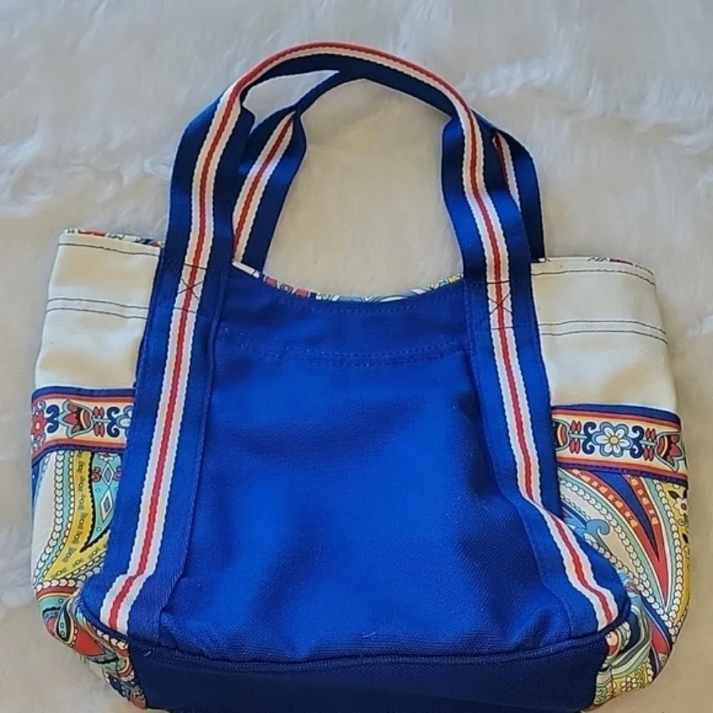 VERA BRADLEY Marina Paisley Print Blue‎ Cream Colorblock Double Handle Boho Tote